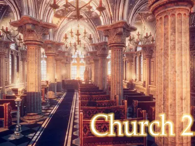Church 2 with cross Low-poly 3D model
