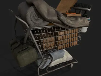 Homeless shopping cart Gameready Prop Low-poly 3D model