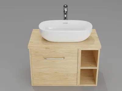 White modern basin on light wooden counter 3D model   3D model