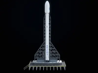 Falcon 9 Spaceship With The Launchpad PBR Low-poly 3D model