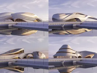 Futuristic building collection 4x 11 3D Model Pack