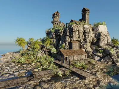 Island Watch Tower Scene 3D model