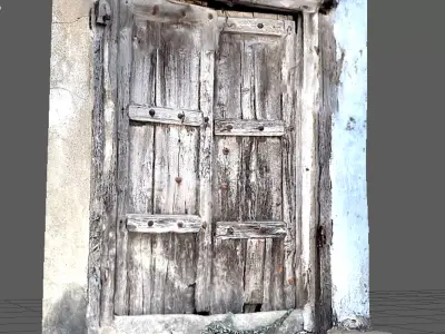Old demolished wooden doors closed with  iron lock 3D model
