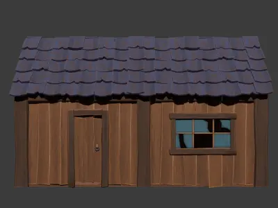 Wooden houses of a poor village - Stylized modular buildings Low-poly 3D model