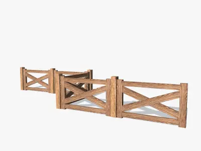 Wooden Fence Low-poly 3D model 4