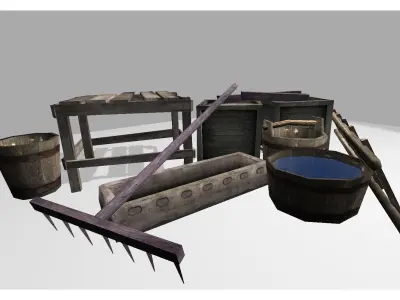 low poly medieval props Low-poly 3D model