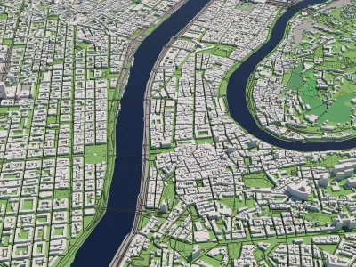 Lyon France 30x30km City Map 3D model