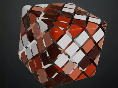 Multi-Toned Red and White Glossy Square Tiles PBR Seamless Texture