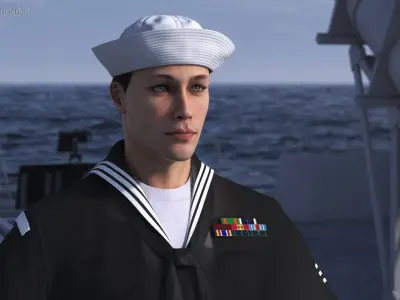  US Navy Sailor in Black Uniform A-Pose 