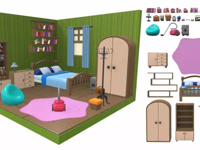 Isometric cartoon bedroom 01 3D model