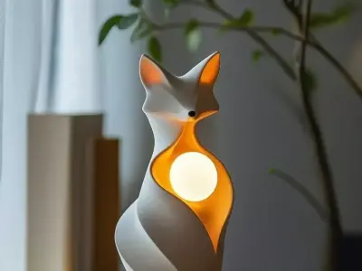 Fox Night Light 3D Modern Ceramic Lamp Glowing Heart Low-poly 3D model