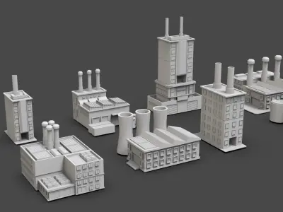 Low Poly 10 Industrial Buildings Mini Pack 1 - Untextured 3D model