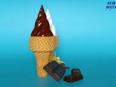 Ice cream cones with flavors  Low-poly 3D model