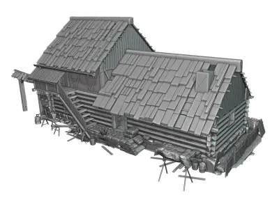 Low Poly 3D Medieval House with Interior Props Optimized Games   Low-poly 3D model