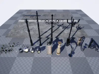 Modular Streetlights  46 Assets Low-poly 3D model