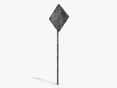 Damaged End of the Road Sign Low-poly 3D model