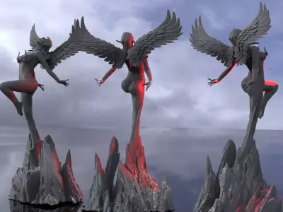 Crescent Winged Angel Ocean rocks  3D model