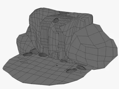 Waterfall on rock Low-poly 3D model