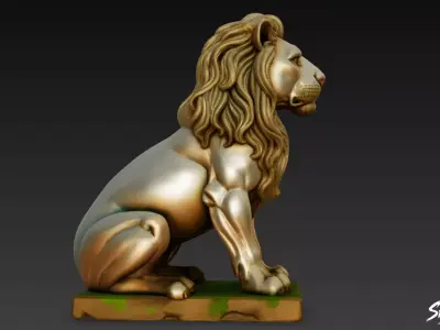Lion Statue V20 Low-poly 3D model
