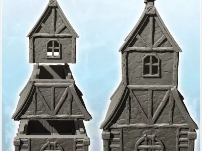 Large half-timbered building with high roof and top spikes 28 -  3D print model