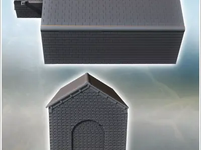 Brick warehouse with large windows and annex with door 26 - Mode 3D print model