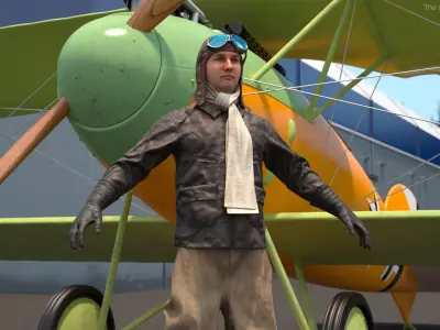  Vintage Pilot in Uniform A-Pose 