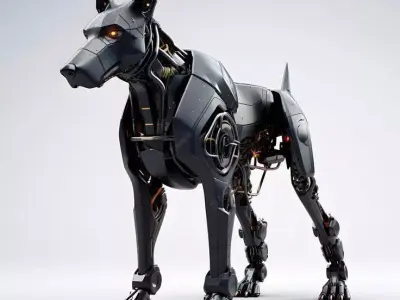 Futuristic Robo-Dog Sleek Black Mech Glowing Eyes 3D Low-poly 3D model