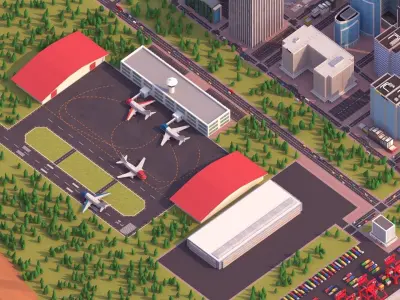 Cartoon City low poly Scene Low-poly 3D model