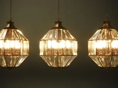 Bronze metallic chandelier  Lantern Oven L 3D model