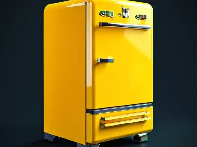 Retro Yellow Refrigerator 3D Model Vintage Style Appliance Low-poly 3D model