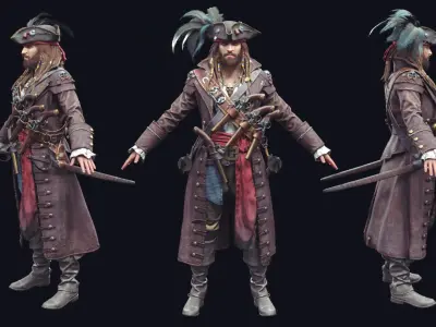  Pirate PBR Rigged 3D Character Unity 