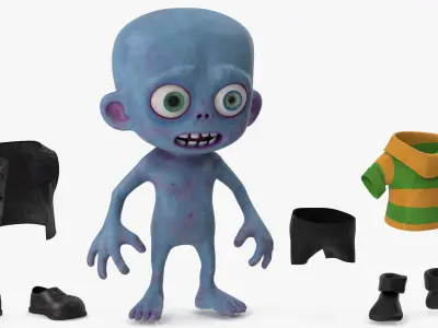  Cartoon Zombie Blue in a Black Costume 