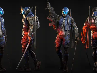 Cyberpunk Samurai Character Low-poly 3D model