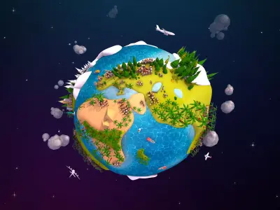 Cartoon Lowpoly Earth Planet 2 Low-poly 3D model