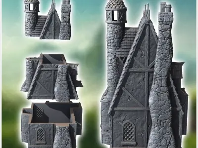 Large medieval mansion with access staircase and tiled roof 35 - 3D print model