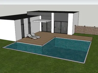 modern house  with swimming pool Low-poly 3D model