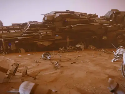 Abandoned Spaceship on Desert Low-poly 3D model