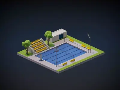 Swimming Pool Complex Low-poly 3D model