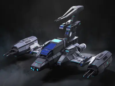 Spaceship sci-fi art Low-poly 3D model