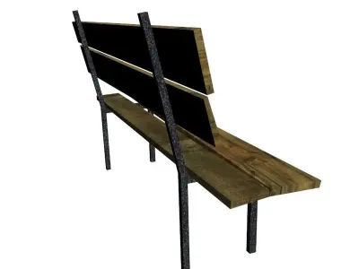 bench wooden with metal legs Low-poly 3D model