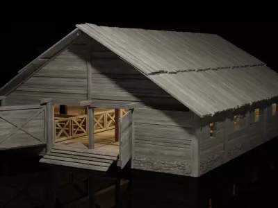 horse stable medieval village Low-poly 3D model