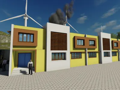 FACTORY building with wind turbines 3D model