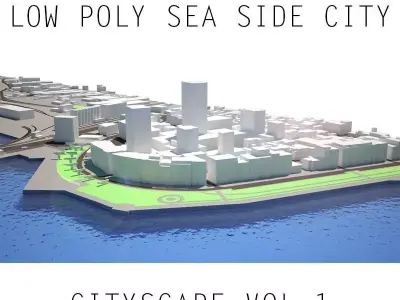 Low Poly Cityscape All Buildings are Lowpoly  Low-poly 3D model