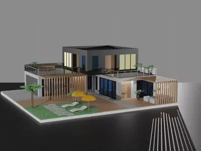 Low Poly Summer House  Low-poly 3D model