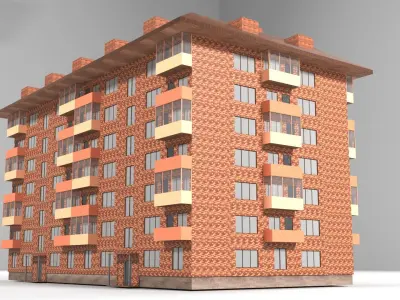 Red brick city building  Low-poly 3D model