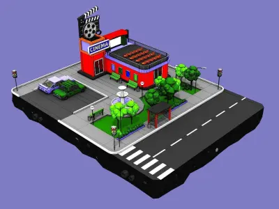 Cinema Block from Cartoon Low Poly City Low-poly 3D model