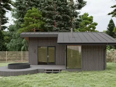 Sauna with a Terrace and Hot Tub 3D model