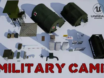 Pack Military  camp Low-poly 3D model