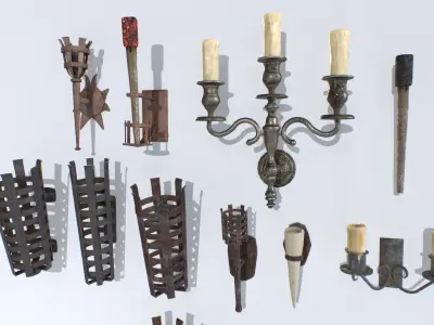 Dungeon and Castle Light Sources unreal asset Low-poly 3D model