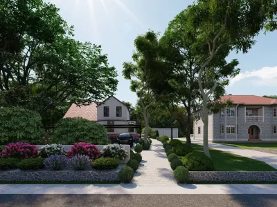 3D Exterior Scene 3D model design garden and landscape 3D model 9